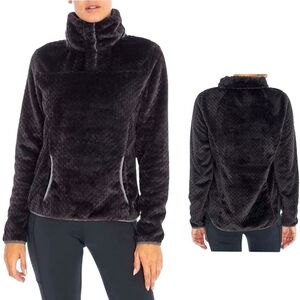 Marika Allie Velour Plush Mock Neck Snap Front Black Pullover Sweatshirt - Sz XL